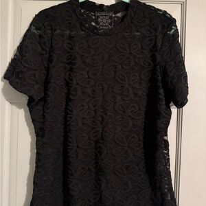 Johnny Was Elegant Black Lace Short Sleeve Top